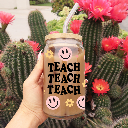 Smiley Teacher Glass Cup